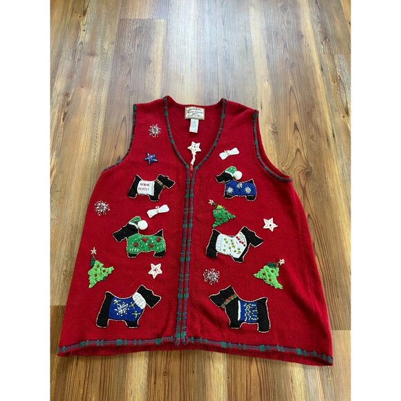 Heirloom Collectibles Womens 1X Red Scottie Dog Christmas Sweater Vest - Picture 1 of 7